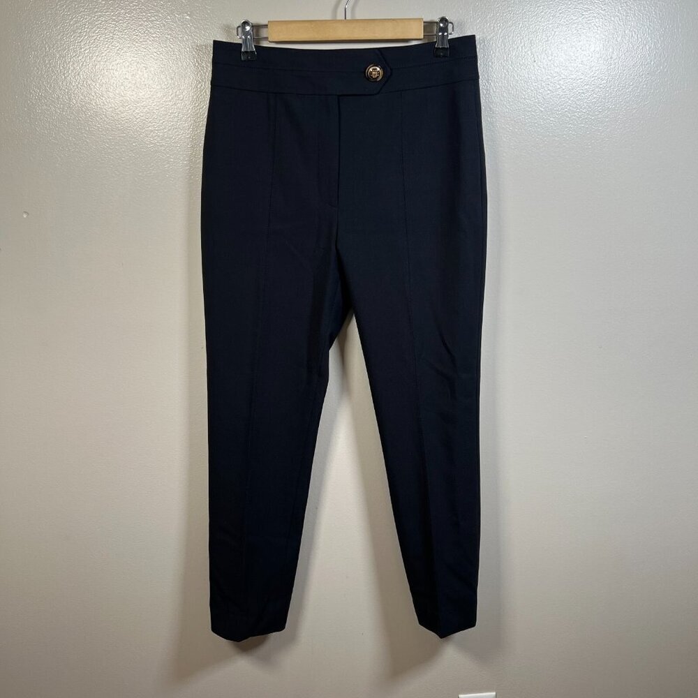 Veronica Beard Jessamy Twill Slim Leg Pants Size 6 Navy Blue Wool Career Work